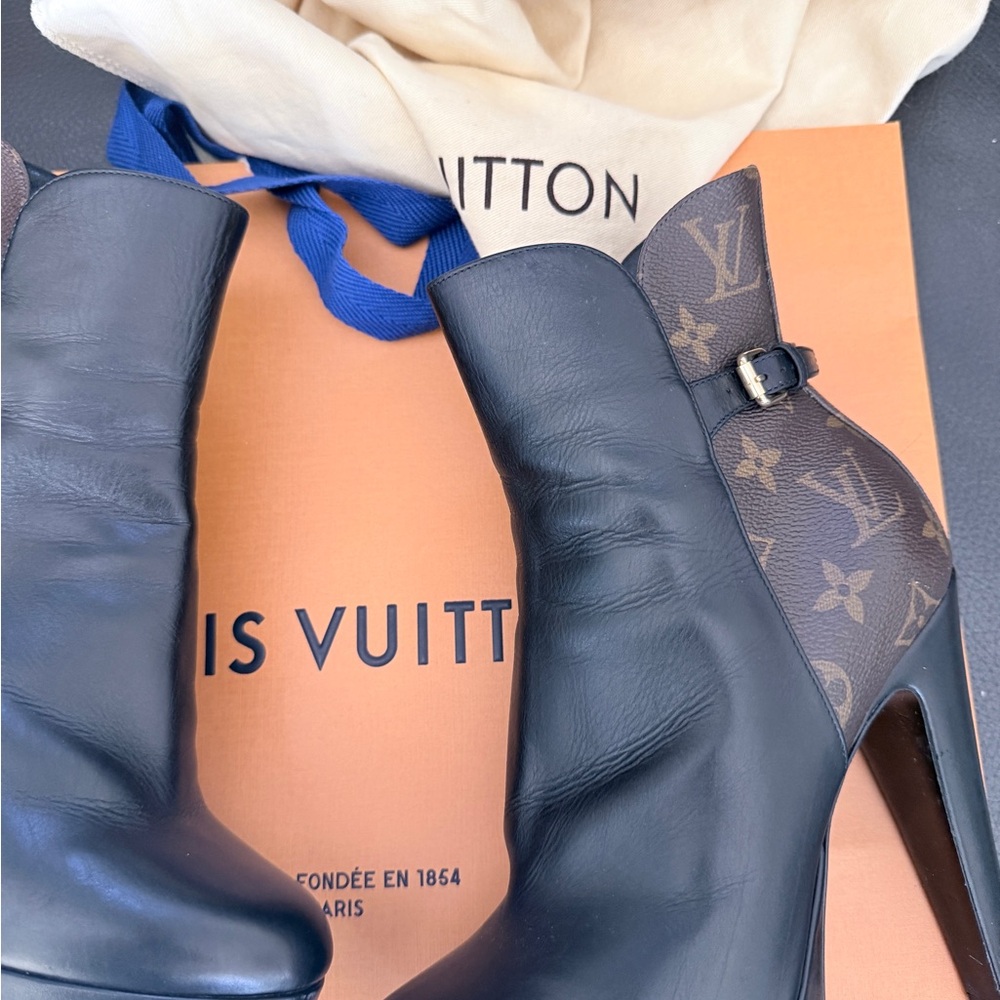 Louis Vuitton Monogram Black and Brown Heeled Boots size 6 - Picture 15 of 16